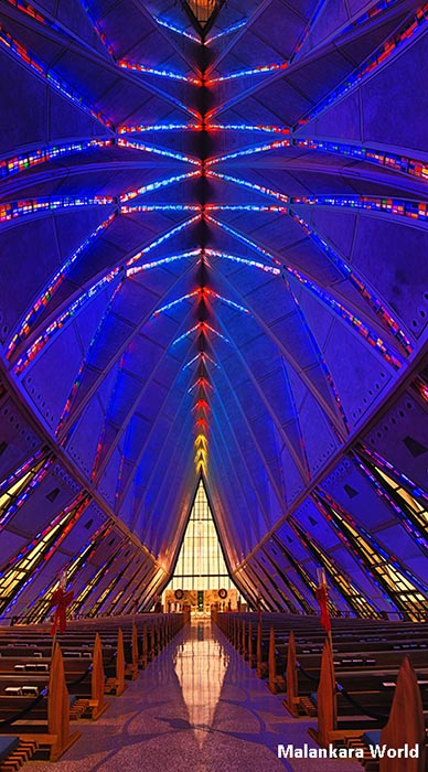 US Air Force Academy Cadet Chapel, Colorado Springs, CO. Photo and copyright by Capt. Dr. Madhu Jacob Mathew